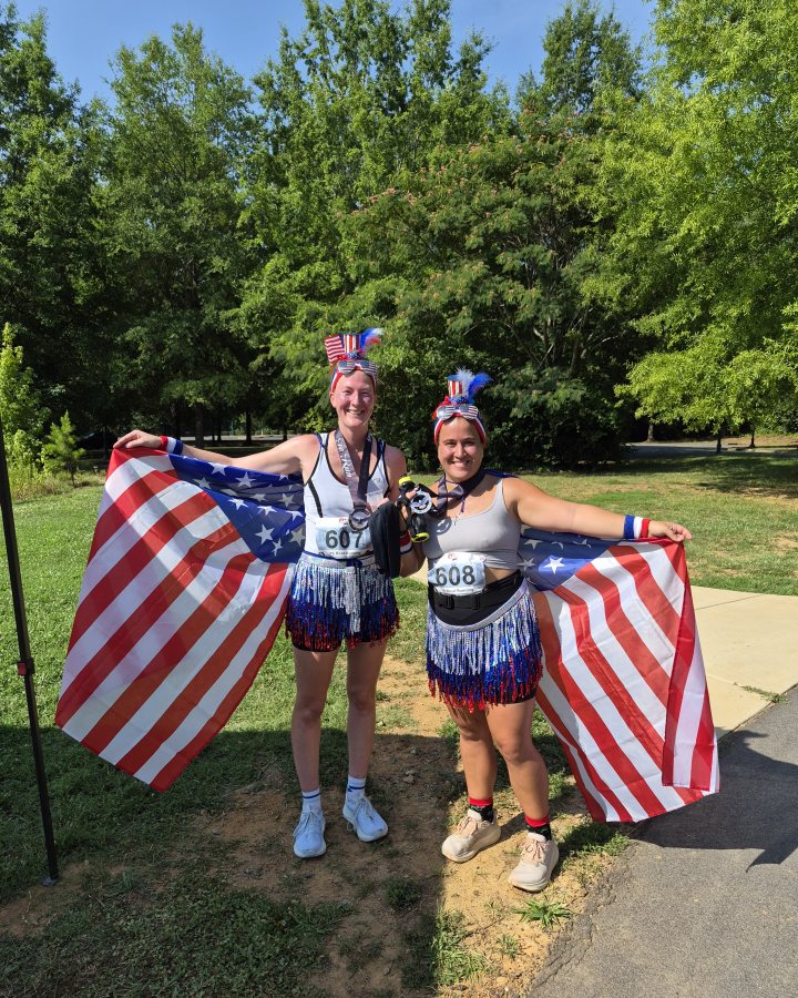 Jo Stepanek at Eagle 5K, 10K, & 13.1M at Charlotte, NC (27) - 07/04/2026 after earning Best Costume