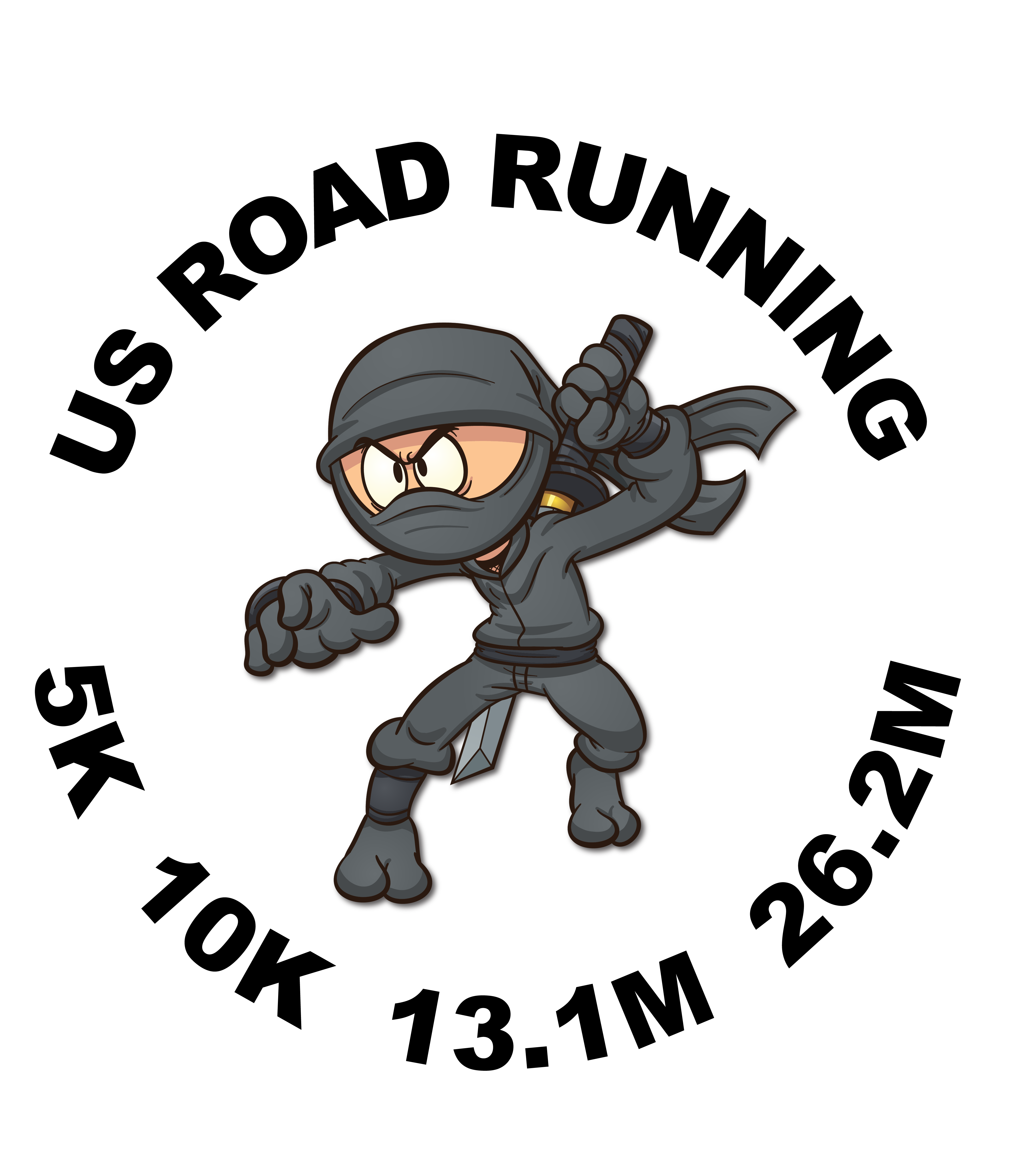 August Ninja US Road Running race theme logo for 5K, 10K, Half Marathon, and Marathon races