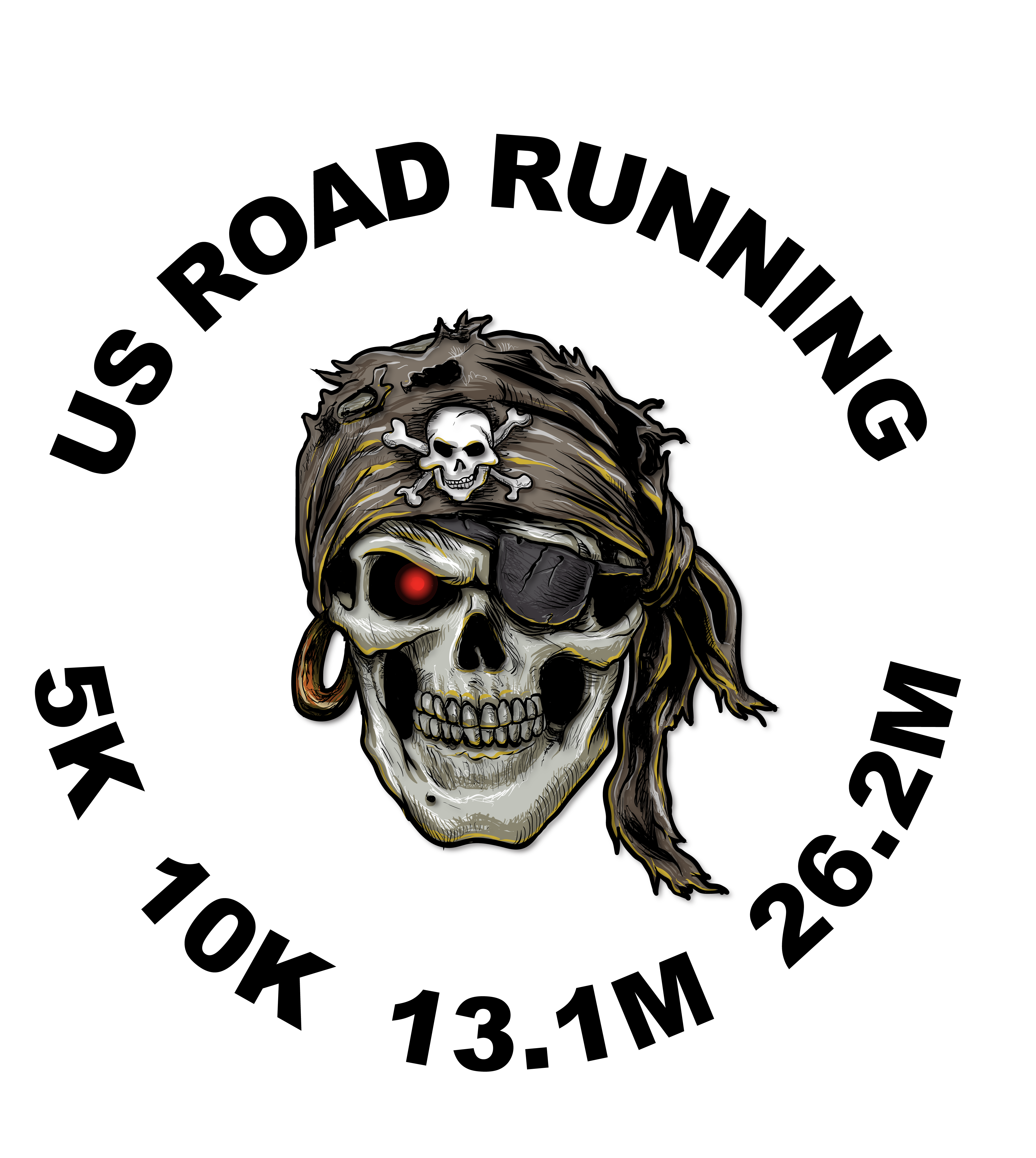 April Pirate US Road Running race theme logo for 5K, 10K, Half Marathon, and Marathon races